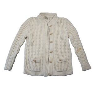 VTG Gaeltarra Handloomed Aran Cardigan‎ 36 Cream Wool Knit Grandma Cottage Cabin
